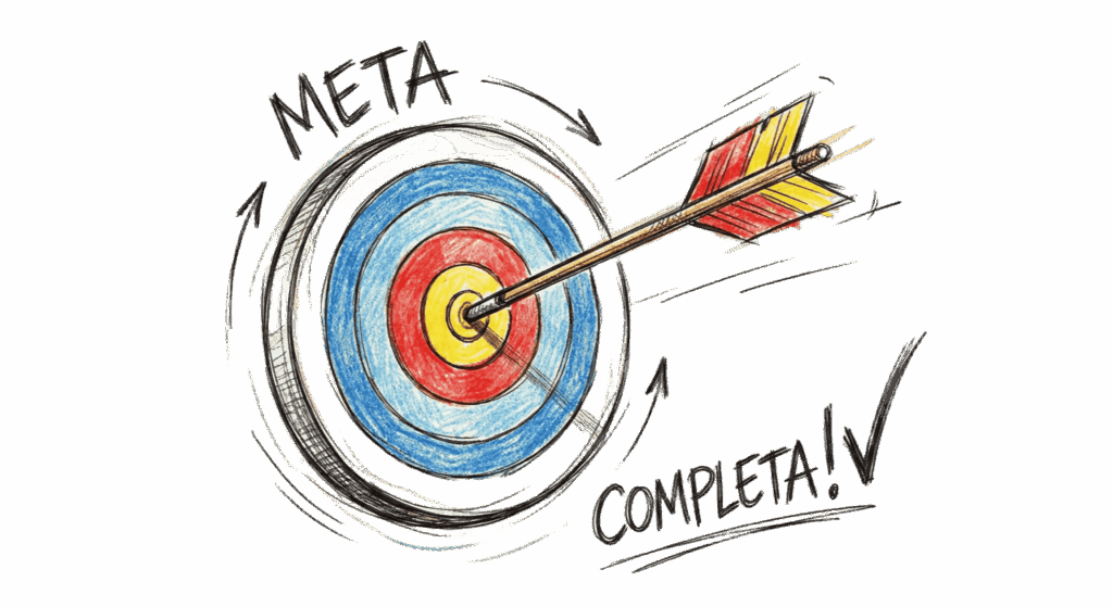 Imagem de um alvo com uma flecha ao centro, simbolizando uma meta financeira atingida.