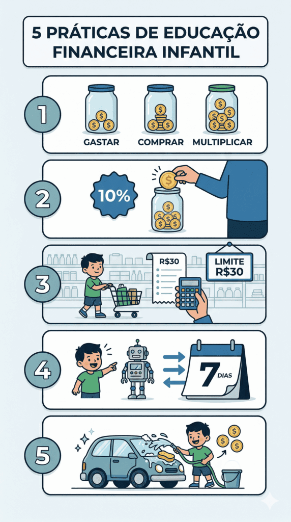 Planejamento Familiar Financeiro. As 5 táticas para lidar com a educação financeira para crianças.